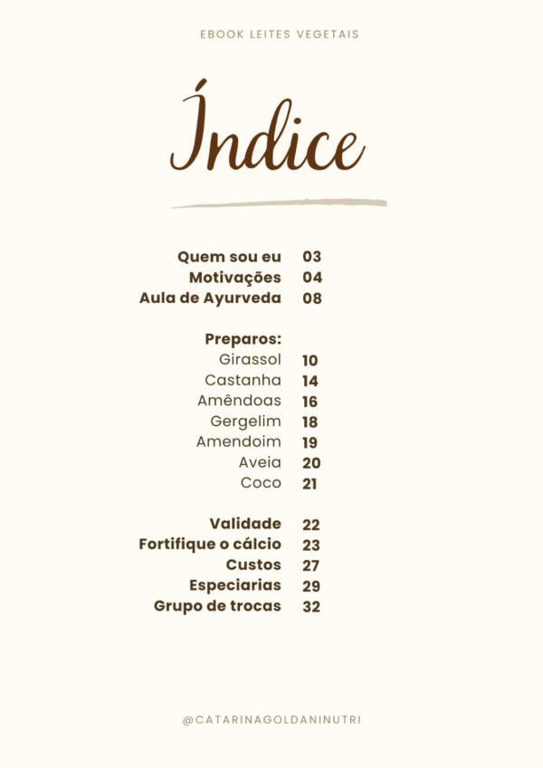 indice do e-book leites vegetais da nutricionista catarina goldani